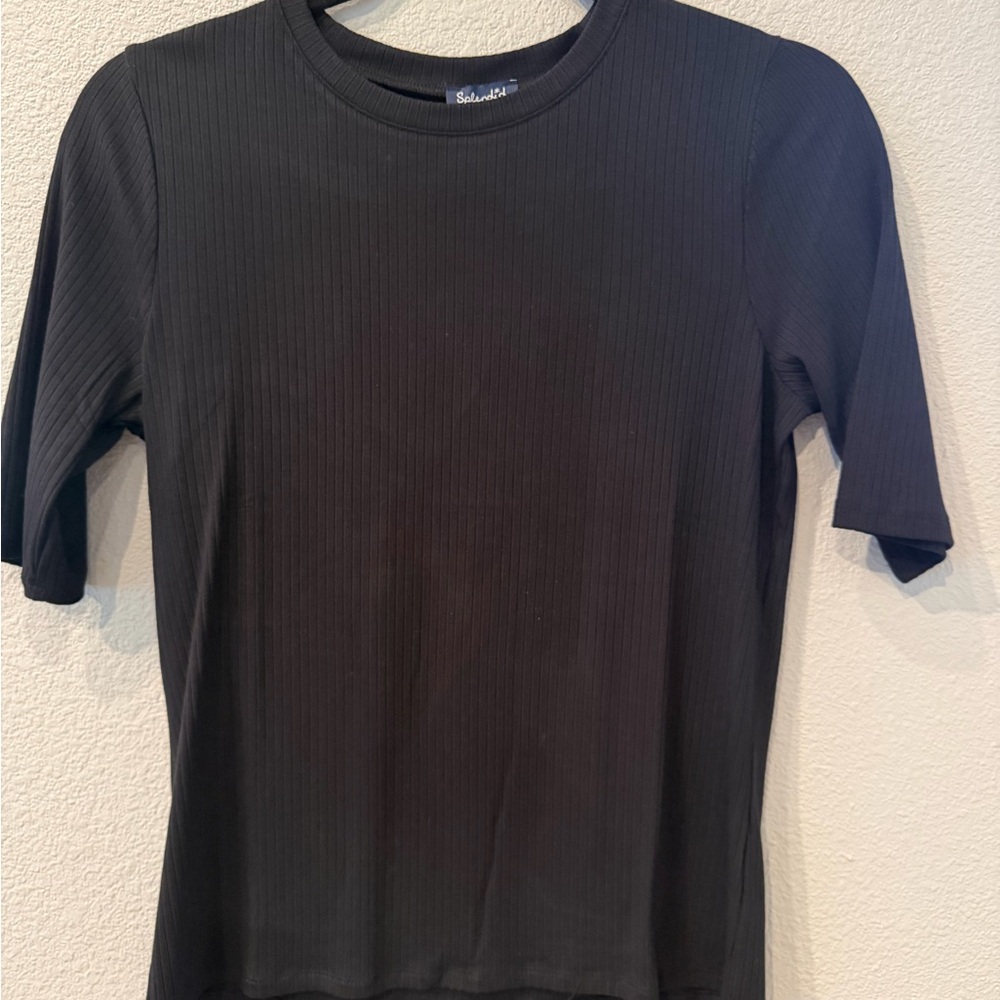 Splendid Black Ribbed Crewneck Tee, NWOT